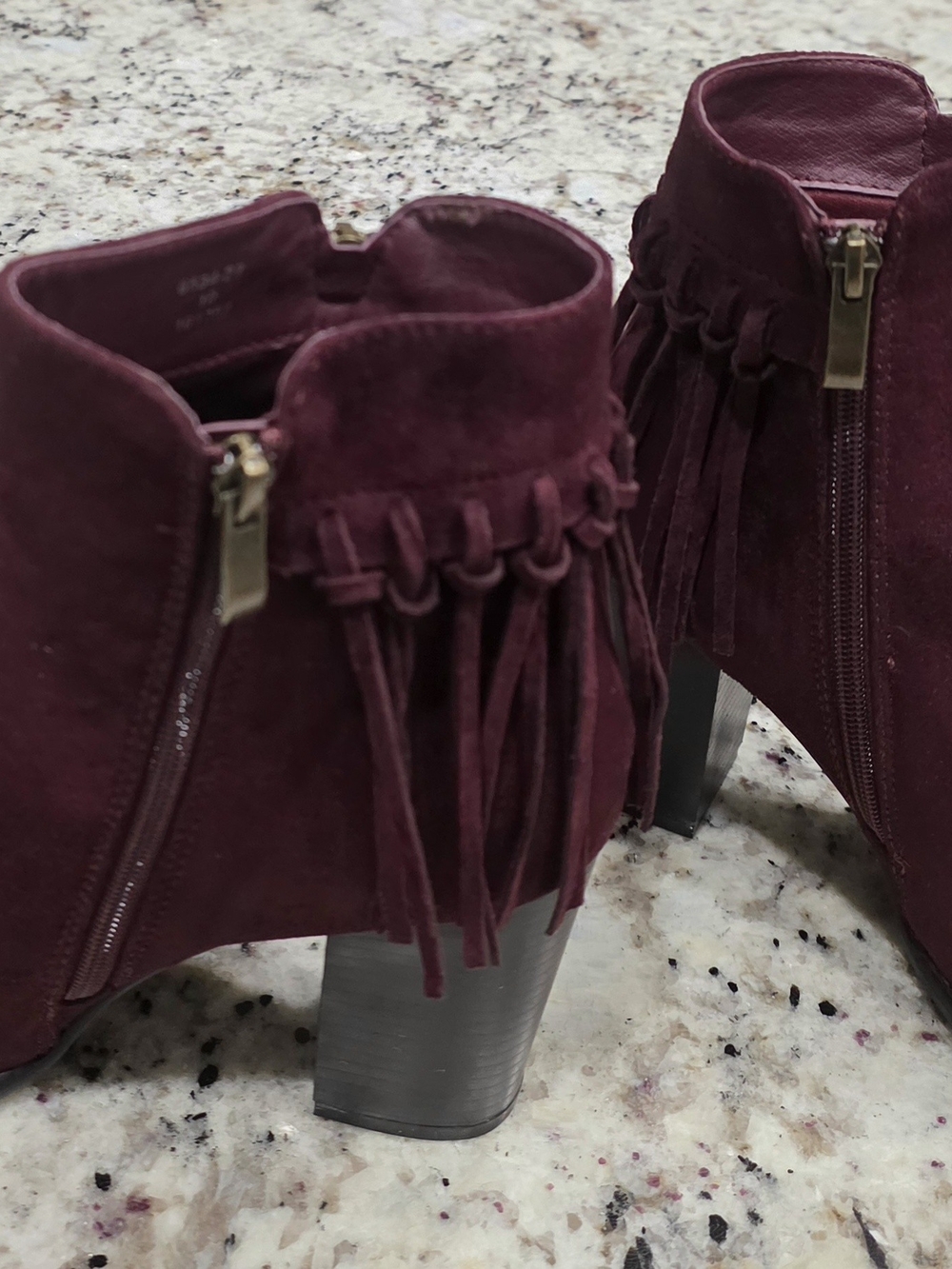 Cathy Jean Wine Suede Fringe Ankle Booties